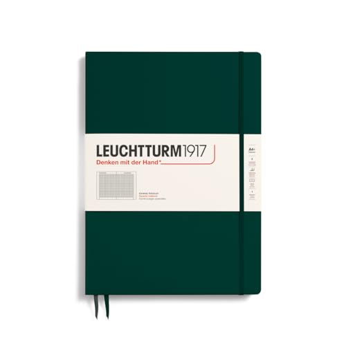 LEUCHTTURM1917 370274 Notizbuch Master Slim (A4+), Hardcover, 123 nummerierte Seiten, Forest Green, kariert von LEUCHTTURM1917