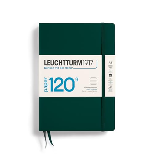 LEUCHTTURM1917 370342 Notizbuch Medium (A5) 120 g/m² Paper Edition, Hardcover, 203 nummerierte Seiten, Forest Green, liniert von LEUCHTTURM1917