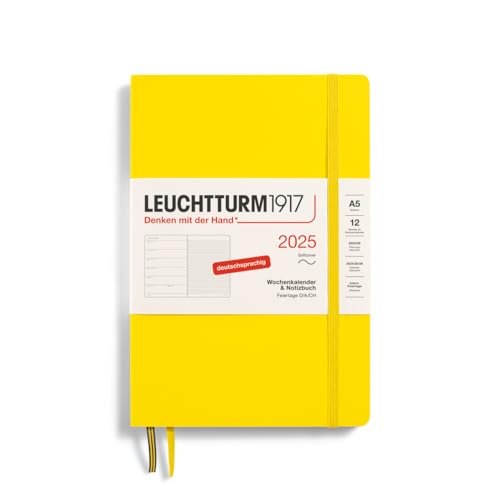 LEUCHTTURM1917 370511 Wochenkalender & Notizbuch 2025, Medium A5 Softcover - 12-Monats-Planer, 80 g, liniert - Zitrone von LEUCHTTURM1917