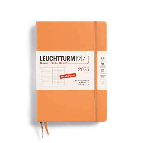 LEUCHTTURM1917 370538 Wochenkalender & Notizbuch Dotted Medium (A5) 2025, Apricot, Deutsch von LEUCHTTURM1917