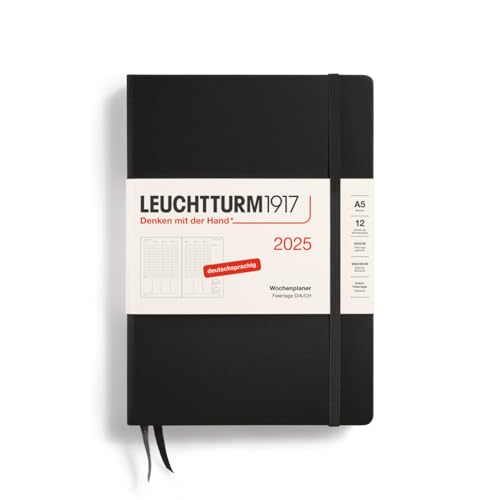 LEUCHTTURM1917 370586 Wochenplaner Medium (A5) 2025, Schwarz, Deutsch von LEUCHTTURM1917