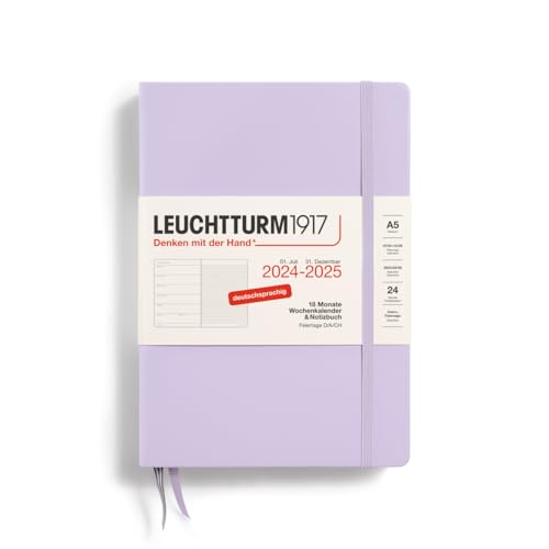 LEUCHTTURM1917 370614 Wochenkalender & Notizbuch Medium (A5) 2025, 18 Monate 07.2024-12.2025, Hardcover, Lilac, Deutsch von LEUCHTTURM1917