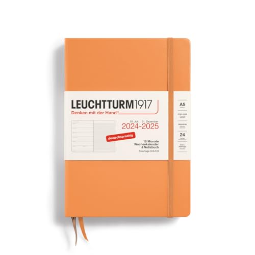 LEUCHTTURM1917 370616 Wochenkalender & Notizbuch Medium (A5) 2025, 18 Monate 07.2024-12.2025, Hardcover, Apricot, Deutsch von LEUCHTTURM1917