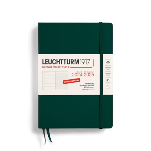 LEUCHTTURM1917 370617 Wochenkalender & Notizbuch Medium (A5) 2025, 18 Monate 07.2024-12.2025, Hardcover, Forest Green, Deutsch von LEUCHTTURM1917