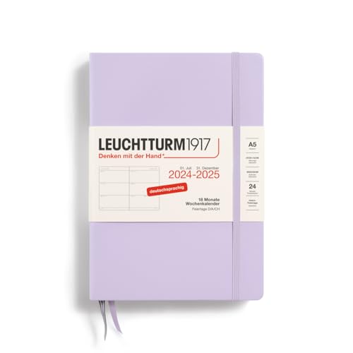 LEUCHTTURM1917 370626 Wochenkalender Medium (A5) 2025, 18 Monate (07.2024-12.2025), Hardcover, Lilac, Deutsch von LEUCHTTURM1917