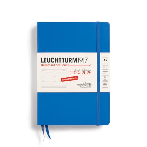 LEUCHTTURM1917 370630 Wochenkalender Medium (A5) 2025, 18 Monate (07.2024-12.2025), Hardcover, Sky, Deutsch von LEUCHTTURM1917