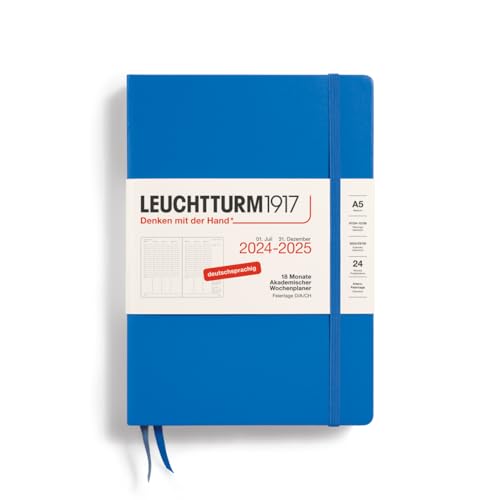 LEUCHTTURM1917 370637 Akademischer Wochenplaner Medium (A5) 2025, 18 Monate 07.2024-12.2025, Hardcover, Sky, Deutsch von LEUCHTTURM1917