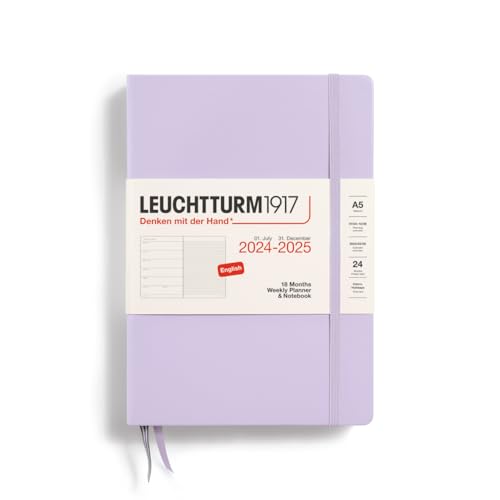 LEUCHTTURM1917 370713 Wochenkalender & Notizbuch Medium (A5) 2025, 18 Monate 07.2024-12.2025, Hardcover, Lilac, Englisch von LEUCHTTURM1917