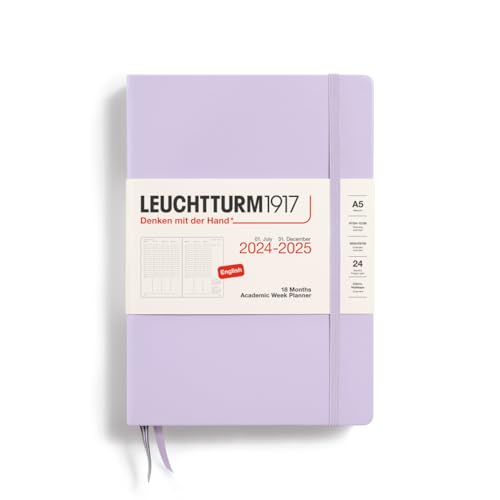LEUCHTTURM1917 370725 Akademischer Wochenplaner Medium (A5) 2025, 18 Monate (07.2024-12.2025), Hardcover, Lilac, Englisch von LEUCHTTURM1917
