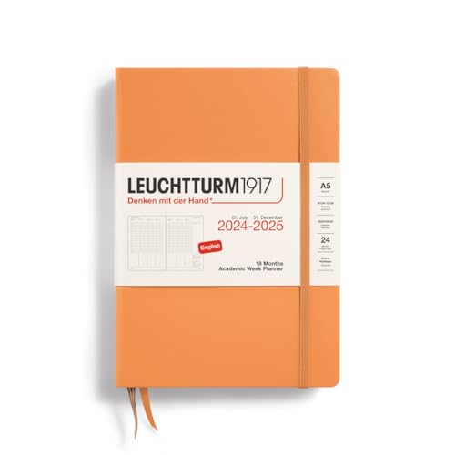 LEUCHTTURM1917 370727 Akademischer Wochenplaner 2025, Medium A5 Hardcover - 18-Monats-Kalender, liniert - Apricot, Englisch von LEUCHTTURM1917