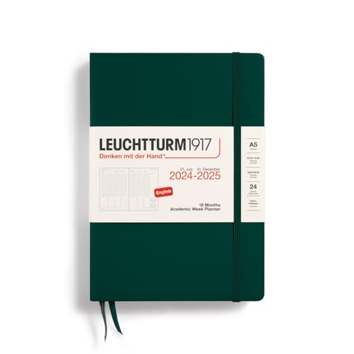 LEUCHTTURM1917 370728 Akademischer Wochenplaner Medium (A5) 2025, 18 Monate (07.2024-12.2025), Hardcover, Forest Green, Englisch von LEUCHTTURM1917