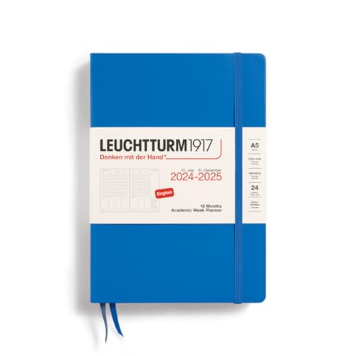 LEUCHTTURM1917 370729 Akademischer Wochenplaner Medium (A5) 2025, 18 Monate (07.2024-12.2025), Hardcover, Sky, Englisch von LEUCHTTURM1917