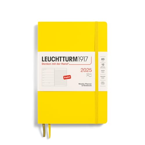 LEUCHTTURM1917 370752 Wochenkalender & Notizbuch Medium (A5) 2025, Softcover, Zitrone, Englisch von LEUCHTTURM1917