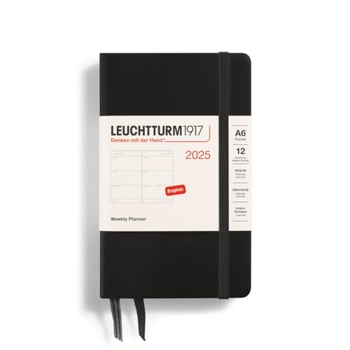 LEUCHTTURM1917 370776 Wochenkalender Pocket (A6) 2025, Schwarz, Englisch von LEUCHTTURM1917