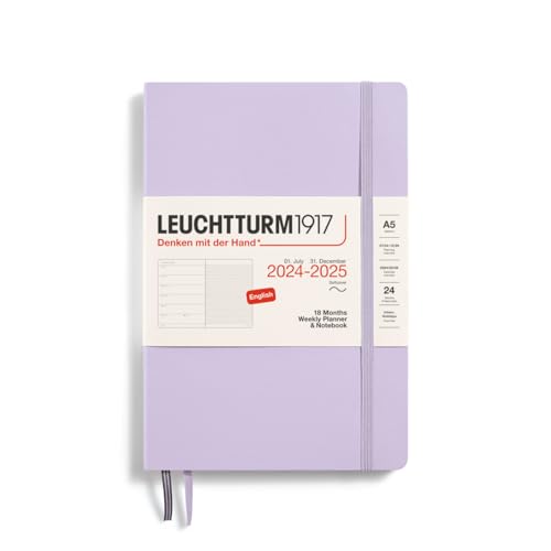 LEUCHTTURM1917 370809 Wochenkalender & Notizbuch Medium (A5) 2025, 18 Monate (07.2024-12.2025), Softcover, Lilac, Englisch von LEUCHTTURM1917