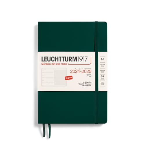 LEUCHTTURM1917 370812 Wochenkalender & Notizbuch Medium (A5) 2025, 18 Monate (07.2024-12.2025), Softcover, Forest Green, Englisch von LEUCHTTURM1917