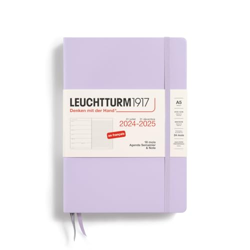 LEUCHTTURM1917 370862 Wochenkalender & Notizbuch Medium (A5) 2025, 18 Monate 07.2024-12.2025, Hardcover, Lilac, Französisch von LEUCHTTURM1917