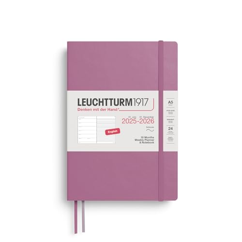 LEUCHTTURM1917 372803 Wochenkalender & Notizbuch Medium (A5) 2026, 18 Monate 07.2025-12.2026, Softcover, Dusty Rose, Englisch von LEUCHTTURM1917