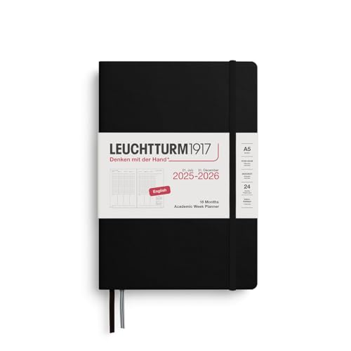 LEUCHTTURM1917 372815 Akademischer Wochenplaner Medium (A5) 2026, 18 Monate 07.2025-12.2026, Schwarz, Englisch von LEUCHTTURM1917