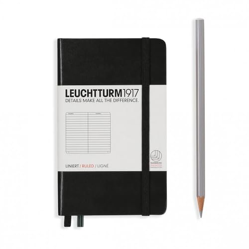 LEUCHTTURM1917 LB11 334821 Notizbuch Pocket (A6), Hardcover, liniert, schwarz , von LEUCHTTURM1917