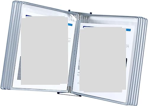 Hängende Wandordner, an der Wand montierter Flip-Book-Organizer, 10 doppelseitige Felder, transparenter A4-Loseblatt-Seitenständer (PVC + Metall) (Farbe: Rood) (Farbe: Blau) (Farbe: Grau) (Color : Gr von LEVINE