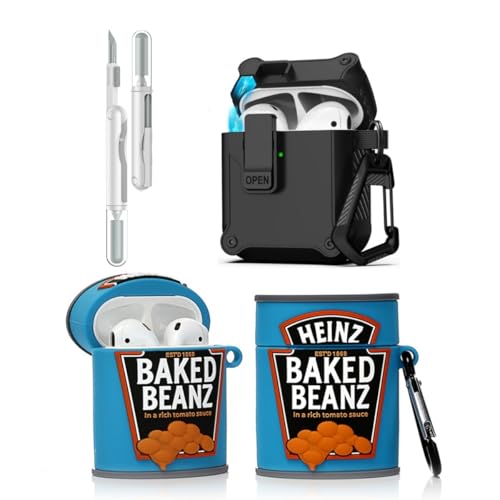 LEWOTE 3 in 1 Kompatibel mit Apple Airpods (2nd/1st Generation) Schützende Lustige Nette Fall Abdeckung mit Reiniger Kit Schlüsselanhänger (Baked Sauce) von LEWOTE