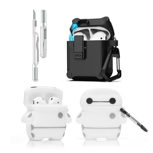 LEWOTE 3 in 1 Kompatibel mit Apple Airpods (2nd/1st Generation) Schützende Lustige Nette Fall Abdeckung mit Reiniger Kit Schlüsselanhänger (Baymax) von LEWOTE