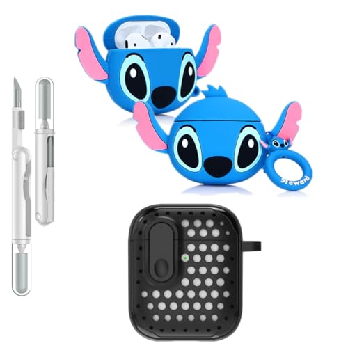 LEWOTE 3 in 1 Kompatibel mit Apple Airpods (2nd/1st Generation) Schützende Lustige Nette Fall Abdeckung mit Reiniger Kit Schlüsselanhänger (Big Ear Stitch) von LEWOTE
