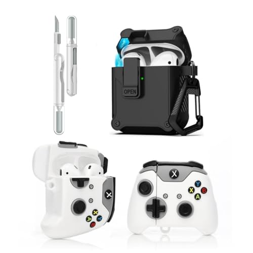 LEWOTE 3 in 1 Kompatibel mit Apple Airpods (2nd/1st Generation) Schützende Lustige Nette Fall Abdeckung mit Reiniger Kit Schlüsselanhänger (Gamepad) von LEWOTE