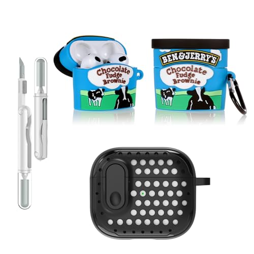 LEWOTE 3 in 1 Kompatibel mit Apple Airpods 3 Schützende Lustige Nette Fall Abdeckung mit Reiniger Kit Schlüsselanhänger (Benjerry) von LEWOTE