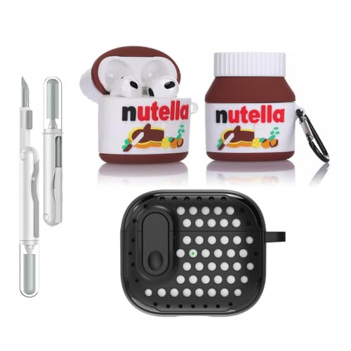 LEWOTE 3 in 1 Kompatibel mit Apple Airpods 3 Schützende Lustige Nette Fall Abdeckung mit Reiniger Kit Schlüsselanhänger (Chocolate Sauce) von LEWOTE