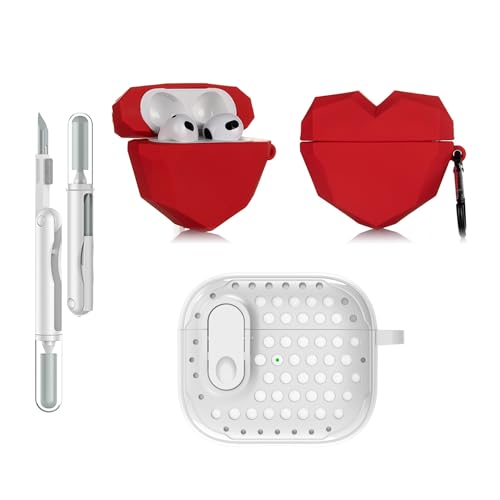 LEWOTE 3 in 1 Kompatibel mit Apple Airpods 3 Schützende Lustige Nette Fall Abdeckung mit Reiniger Kit Schlüsselanhänger (Diamond Heart) von LEWOTE