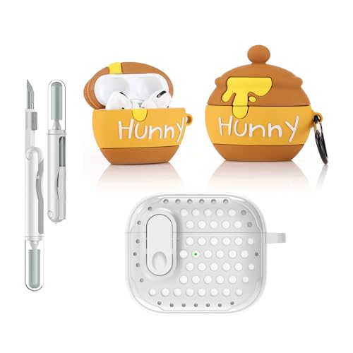 LEWOTE 3 in 1 Kompatibel mit Apple Airpods 3 Schützende Lustige Nette Fall Abdeckung mit Reiniger Kit Schlüsselanhänger (Hony Pot) von LEWOTE