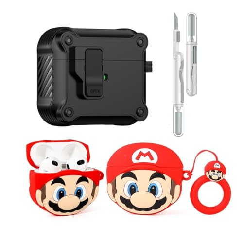LEWOTE 3 in 1 Kompatibel mit Apple Airpods 3 Schützende Lustige Nette Fall Abdeckung mit Reiniger Kit Schlüsselanhänger (Mario) von LEWOTE