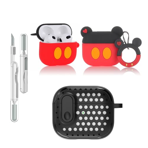 LEWOTE 3 in 1 Kompatibel mit Apple Airpods 3 Schützende Lustige Nette Fall Abdeckung mit Reiniger Kit Schlüsselanhänger (Mickey) von LEWOTE