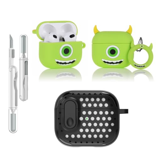 LEWOTE 3 in 1 Kompatibel mit Apple Airpods 3 Schützende Lustige Nette Fall Abdeckung mit Reiniger Kit Schlüsselanhänger (Mike) von LEWOTE