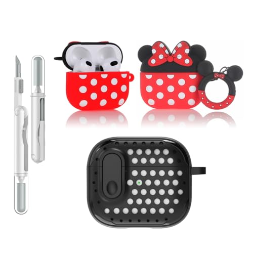 LEWOTE 3 in 1 Kompatibel mit Apple Airpods 3 Schützende Lustige Nette Fall Abdeckung mit Reiniger Kit Schlüsselanhänger (Minnie) von LEWOTE