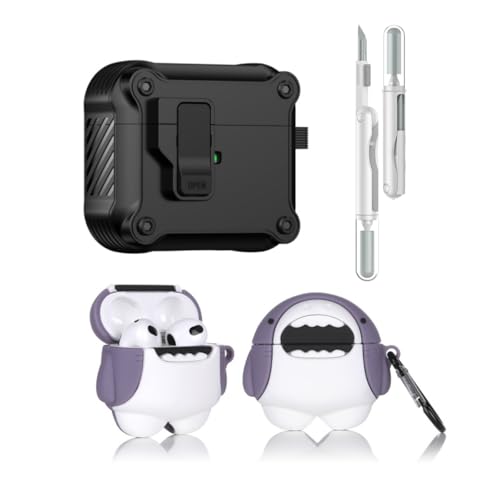 LEWOTE 3 in 1 Kompatibel mit Apple Airpods 3 Schützende Lustige Nette Fall Abdeckung mit Reiniger Kit Schlüsselanhänger (Shark) von LEWOTE