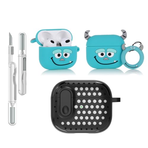 LEWOTE 3 in 1 Kompatibel mit Apple Airpods 3 Schützende Lustige Nette Fall Abdeckung mit Reiniger Kit Schlüsselanhänger (Sully) von LEWOTE