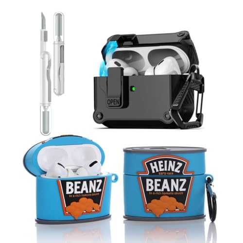 LEWOTE 3 in 1 Kompatibel mit Apple Airpods Pro(2nd/1st Generation) Schützende Lustige Nette Fall Abdeckung mit Reiniger Kit Schlüsselanhänger (Baked Sauce) von LEWOTE