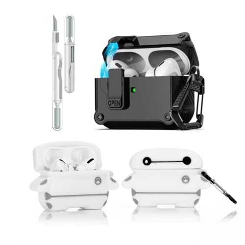 LEWOTE 3 in 1 Kompatibel mit Apple Airpods Pro(2nd/1st Generation) Schützende Lustige Nette Fall Abdeckung mit Reiniger Kit Schlüsselanhänger (Baymax) von LEWOTE