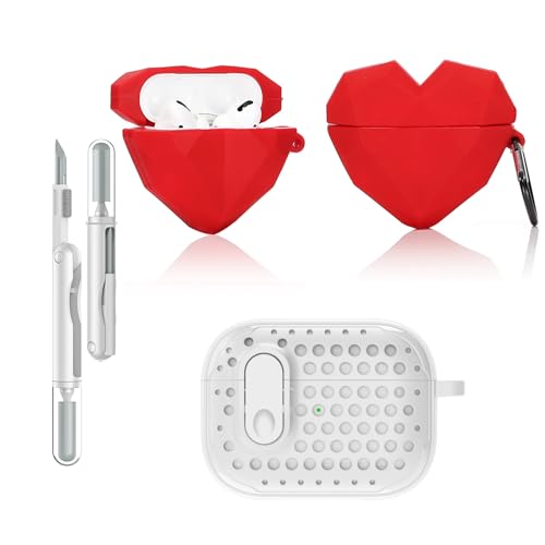 LEWOTE 3 in 1 Kompatibel mit Apple Airpods Pro(2nd/1st Generation) Schützende Lustige Nette Fall Abdeckung mit Reiniger Kit Schlüsselanhänger (Diamond Heart) von LEWOTE