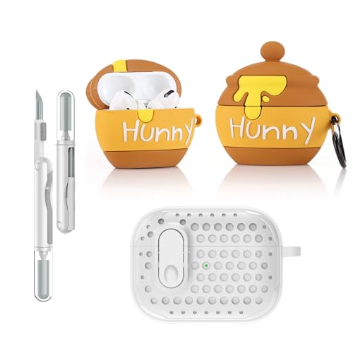 LEWOTE 3 in 1 Kompatibel mit Apple Airpods Pro(2nd/1st Generation) Schützende Lustige Nette Fall Abdeckung mit Reiniger Kit Schlüsselanhänger (Hony Pot) von LEWOTE