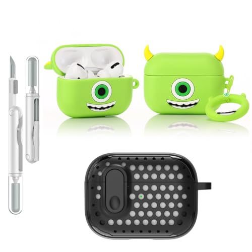 LEWOTE 3 in 1 Kompatibel mit Apple Airpods Pro(2nd/1st Generation) Schützende Lustige Nette Fall Abdeckung mit Reiniger Kit Schlüsselanhänger (Mike) von LEWOTE