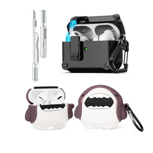 LEWOTE 3 in 1 Kompatibel mit Apple Airpods Pro(2nd/1st Generation) Schützende Lustige Nette Fall Abdeckung mit Reiniger Kit Schlüsselanhänger (Shark) von LEWOTE