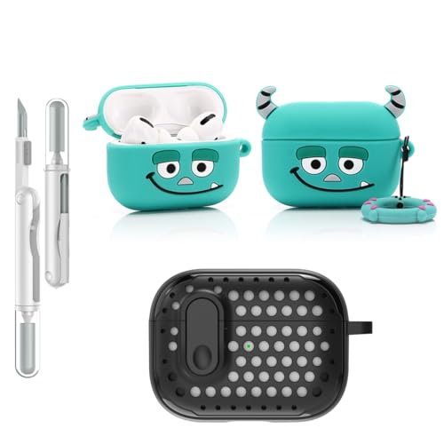 LEWOTE 3 in 1 Kompatibel mit Apple Airpods Pro(2nd/1st Generation) Schützende Lustige Nette Fall Abdeckung mit Reiniger Kit Schlüsselanhänger (Sully) von LEWOTE