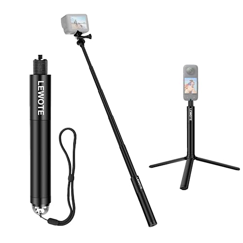LEWOTE Ausziehbarer Selfie Stick Kompatibel mit Insta360 One X2 X3 XR/RS/GO 2 GO 3, Gopro Serie, DJI Action Series Einbeinstativ Zubehör[mit abnehmbarem Stativ] (27Inch(70cm)) von LEWOTE