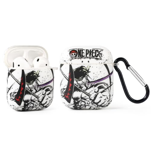 LEWOTE Kompatibel mit Apple Airpods (2nd/1st Generation) Schützende Lustige Nette Cartoon Case Abdeckung mit Schlüsselanhänger (Cool Zoro) von LEWOTE