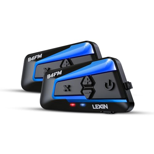 LEXIN B4FM Motorrad Headset, Helm Intercom, Kommunikationssystem für bis zu 10 Motorräder, Motorradhelm Gegensprechanlage mit Musikteilen Funktion Doppelpack von LEXIN