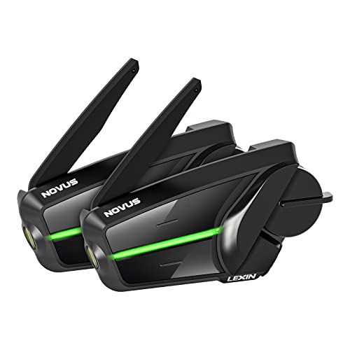 LEXIN Novus Mesh 3.0 Intercom, Motorrad Headset Bluetooth 5.0, Heml Kommunikationssystem für bis zu 32 Fahrrer mit Audio Multitasking, Musikteilen, LED Beleuchtung, FM Radio, Doppelpack von LEXIN